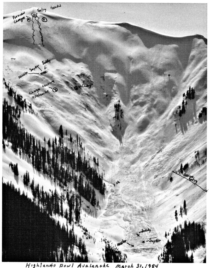 Highland Bowl on the day of the avalanche on 3/31/84 taken from Aspen Mountain